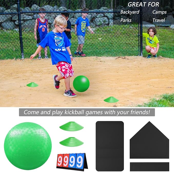 Kickball Set with Bases and Ball - 8.5" Kickball 12" Pump 14" Scoreboard