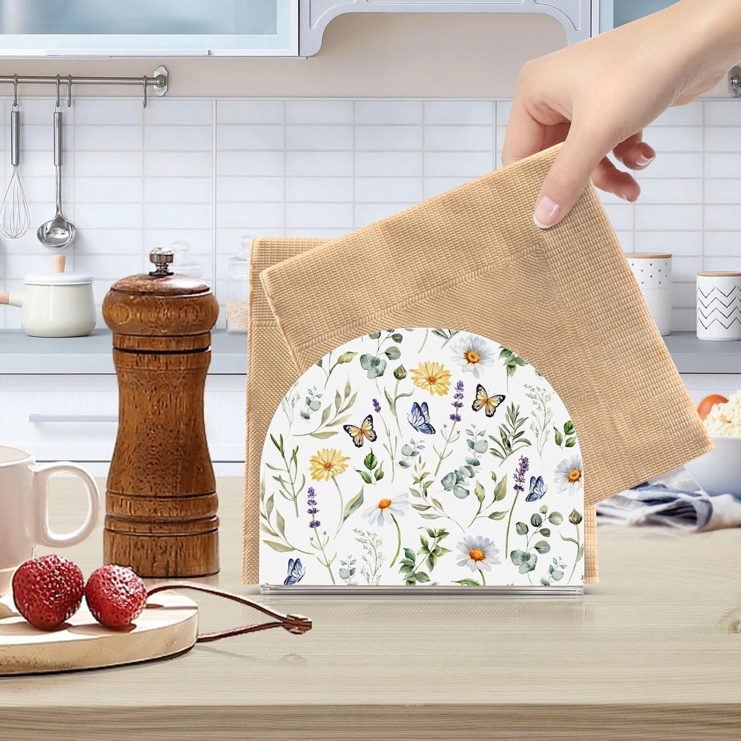 Wildflowers Butterflies Napkin Holder for Table Paper Napkins Holder Acrylic Tissue Dispenser Kitchen Dining Room Bathroom Party Car Decor