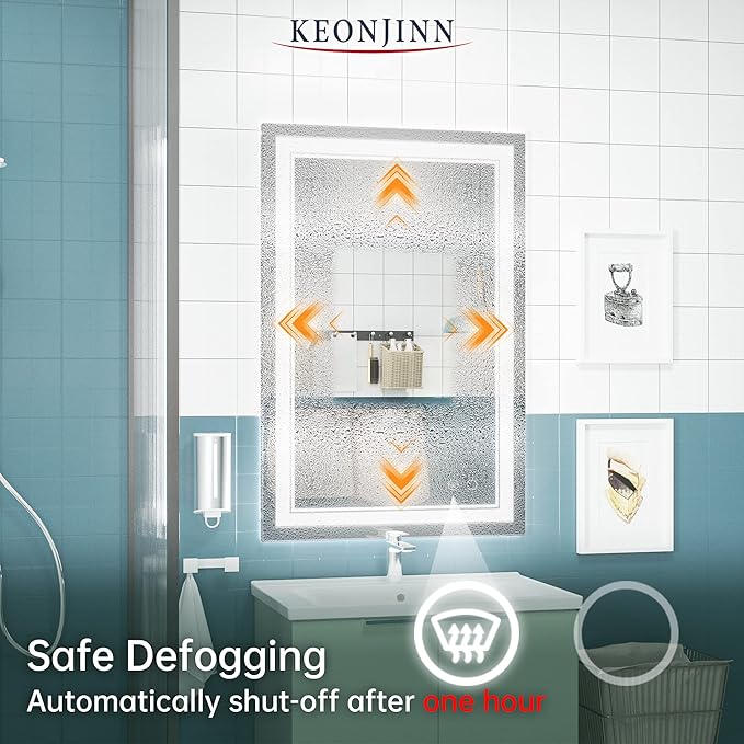 Keonjinn LED Mirror for Bathroom 36 x 24 Inch, IP54 Waterproof, 3 Year