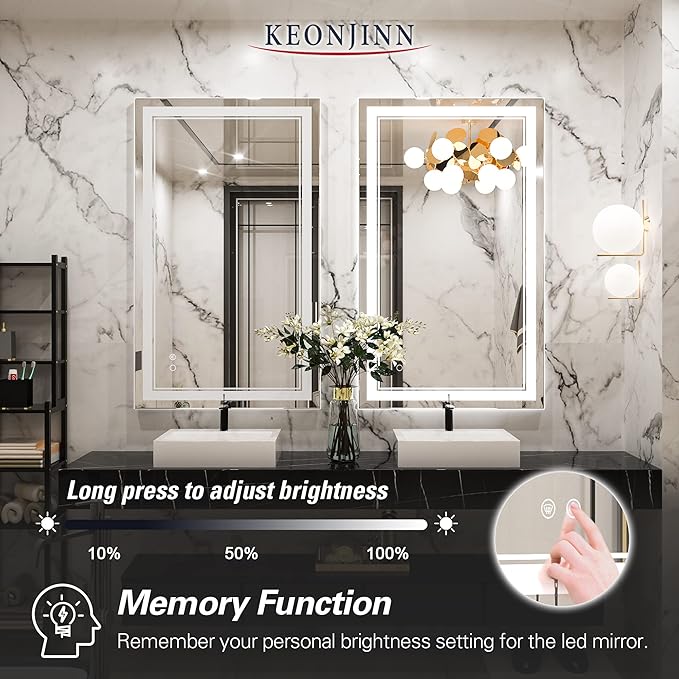 Keonjinn LED Bathroom Mirror with Lights 40 x 24 Inch IP54, Tempered