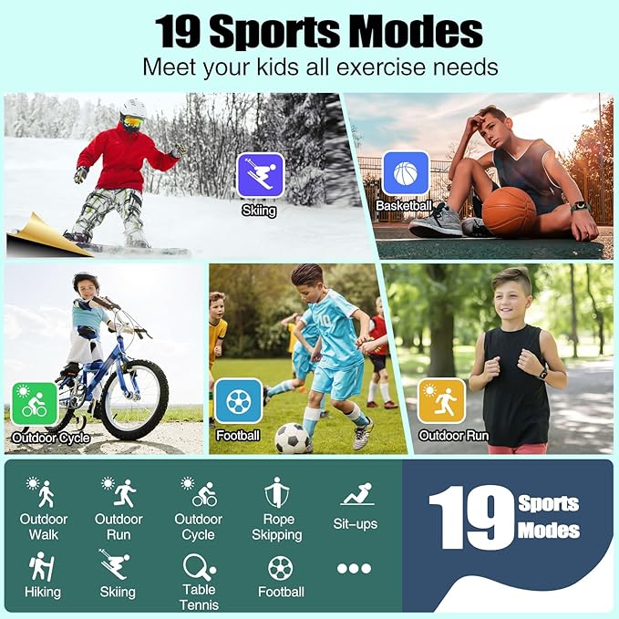 Kids Watch for Girls Boys with IP68 Waterproof, Girls Watch with 19 Sports Modes, Sleep Tracking, Pedometer, Stopwatch, Kids Activity Tracker, Birthday Gifts for Girls Age 6-15 Years Old
