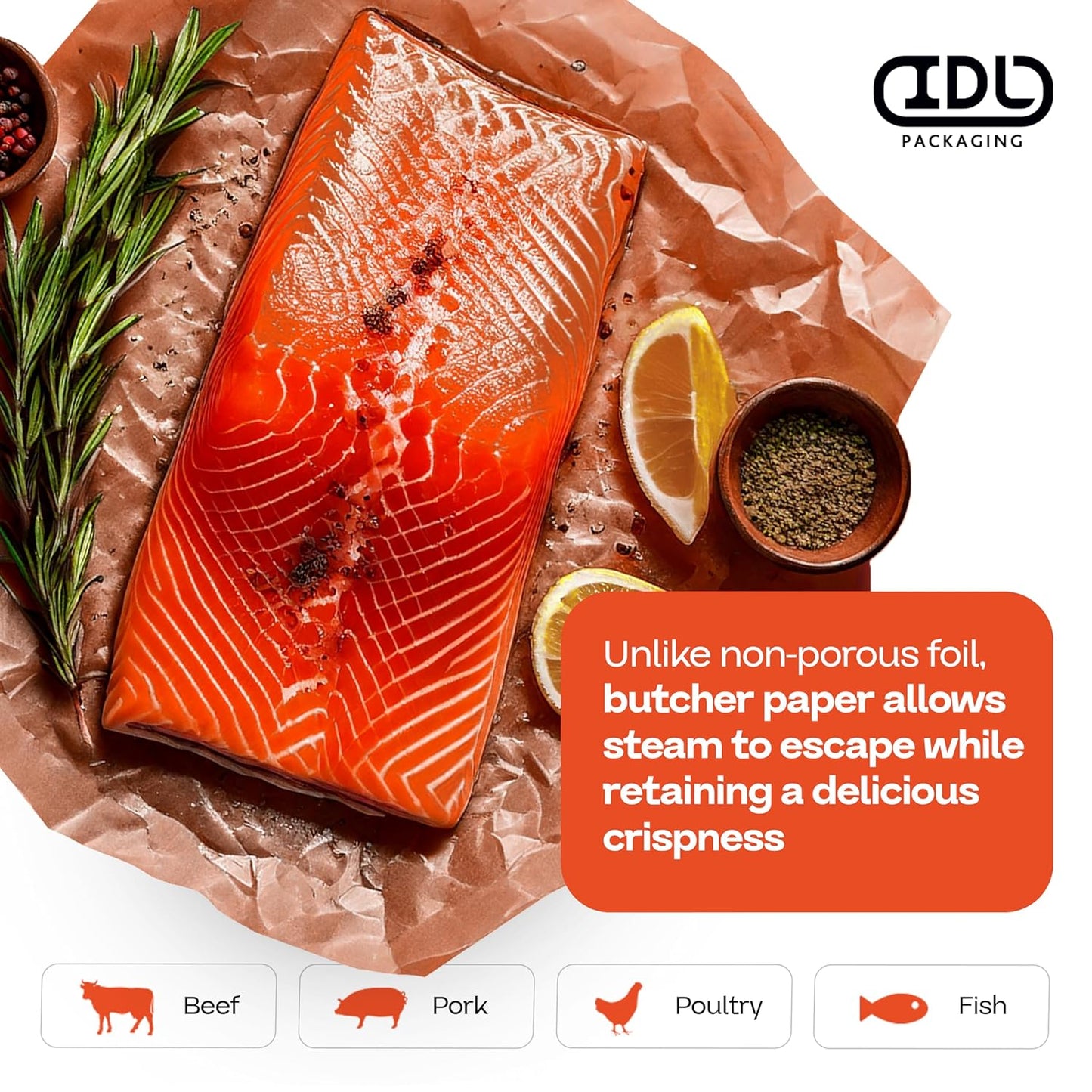 Peach Butcher Paper 36" x 2160" (180 feet) - USA-Made Natural Butcher Paper Roll for Meat and Fish - Uncoated, Unwaxed & Food-Grade Material for Smoking Meat, Grilling & BBQ by IDL Packaging