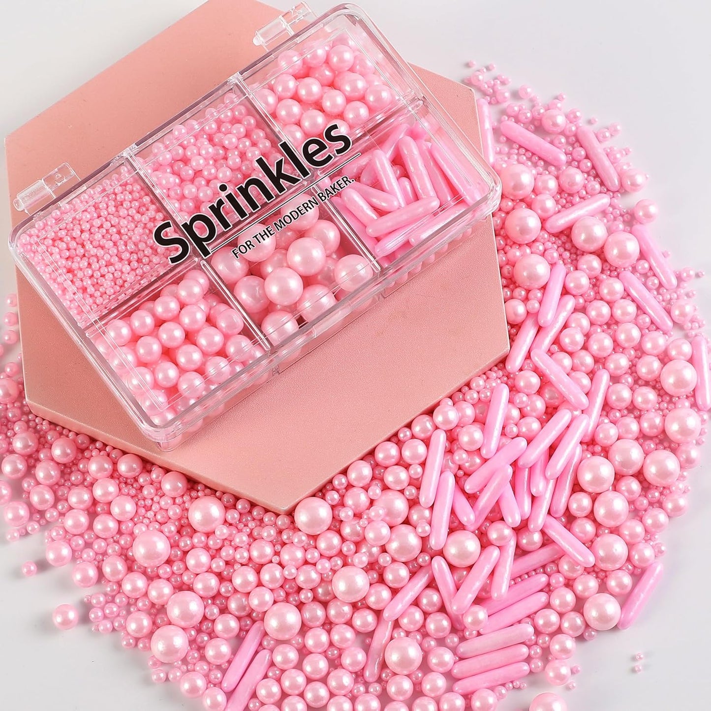 Kasvan Pink Mix Sugar Sprinkles - Edible Candy Pearls with 4-Claw Sprinkle Pen,118g/4.16 Oz, Gift Box Pack, Baking Cake Decorations, Ice Cream Toppings and Cookie Decorating (Pink)