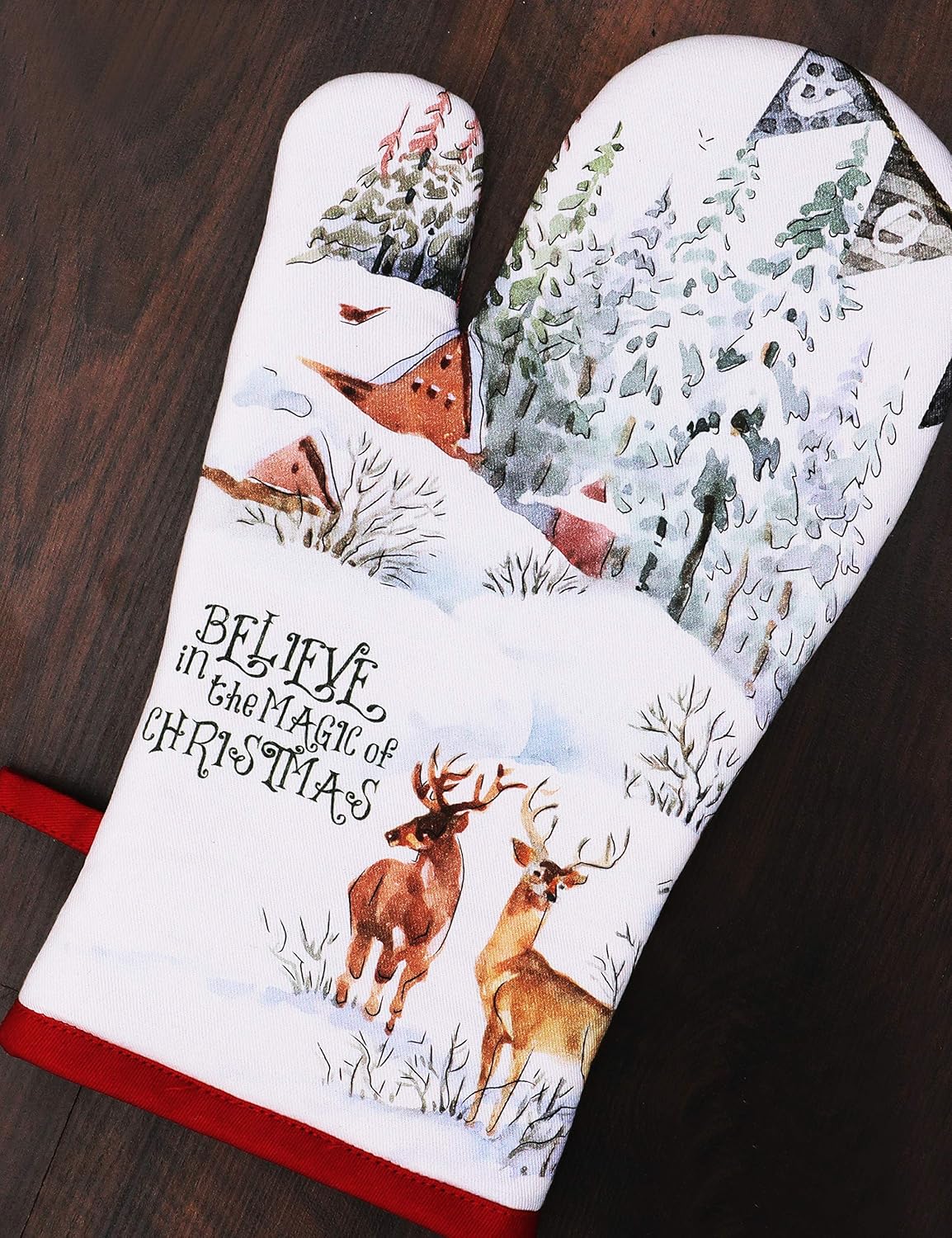 AMOUR INFINI Pot Holders and Oven Mitts 100% Cotton Christmas Winter Heat Resistant Non Slip Washable Set of 1 Oven Mitt and 1 Pot Holder Kitchen Gift Set