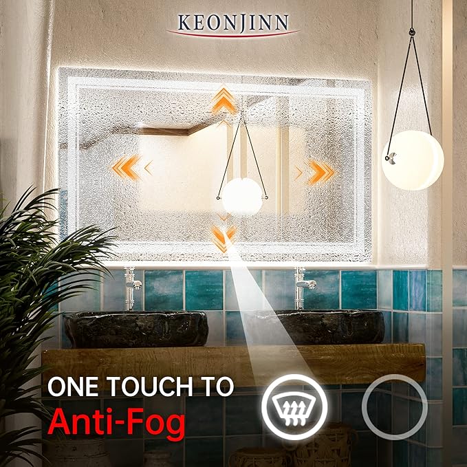 Keonjinn 48 x 28 Inch LED Bathroom Mirror IP54, Tempered