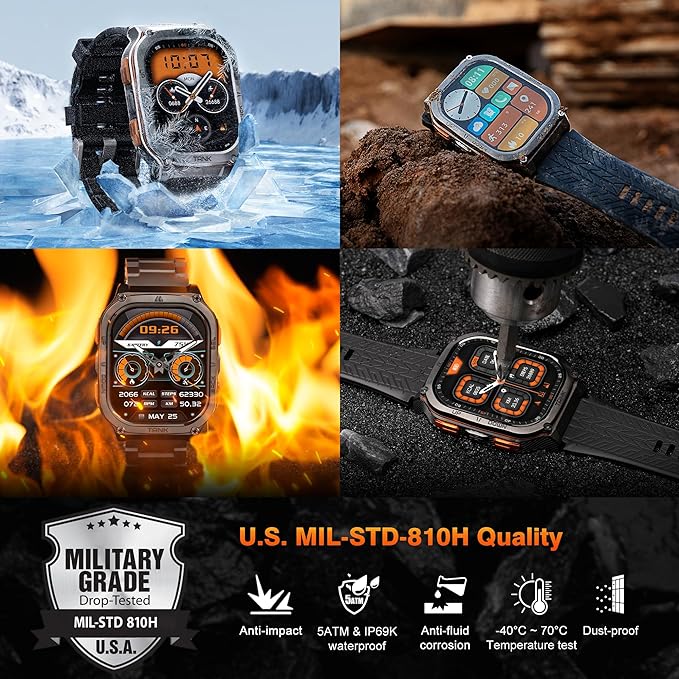 KOSPET Tank M3 Ultra Smart Watch with GPS, 50M Waterproof, Compass, Altitude, Air Pressure, 480mAh Extra Large Battery, Full Stainless Steel, Bluetooth Call, 1.96'' AMOLED Always-on Display, AI Voice