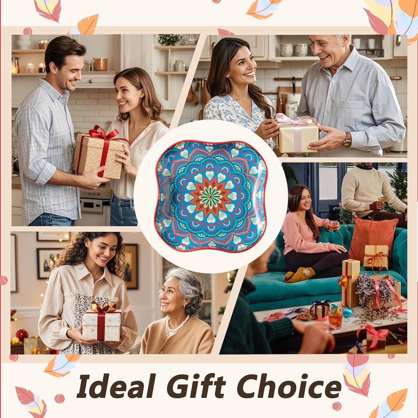 Spoon Rest for Stove Top, Bohemian Kitchen Gadgets, Ceramic Spoon Holder for Kitchen Countertop, Coffee Spoon Rest, Large Cooking Spatula Holder for Spoons, Ladles or Tongs, Blue and Red Boho