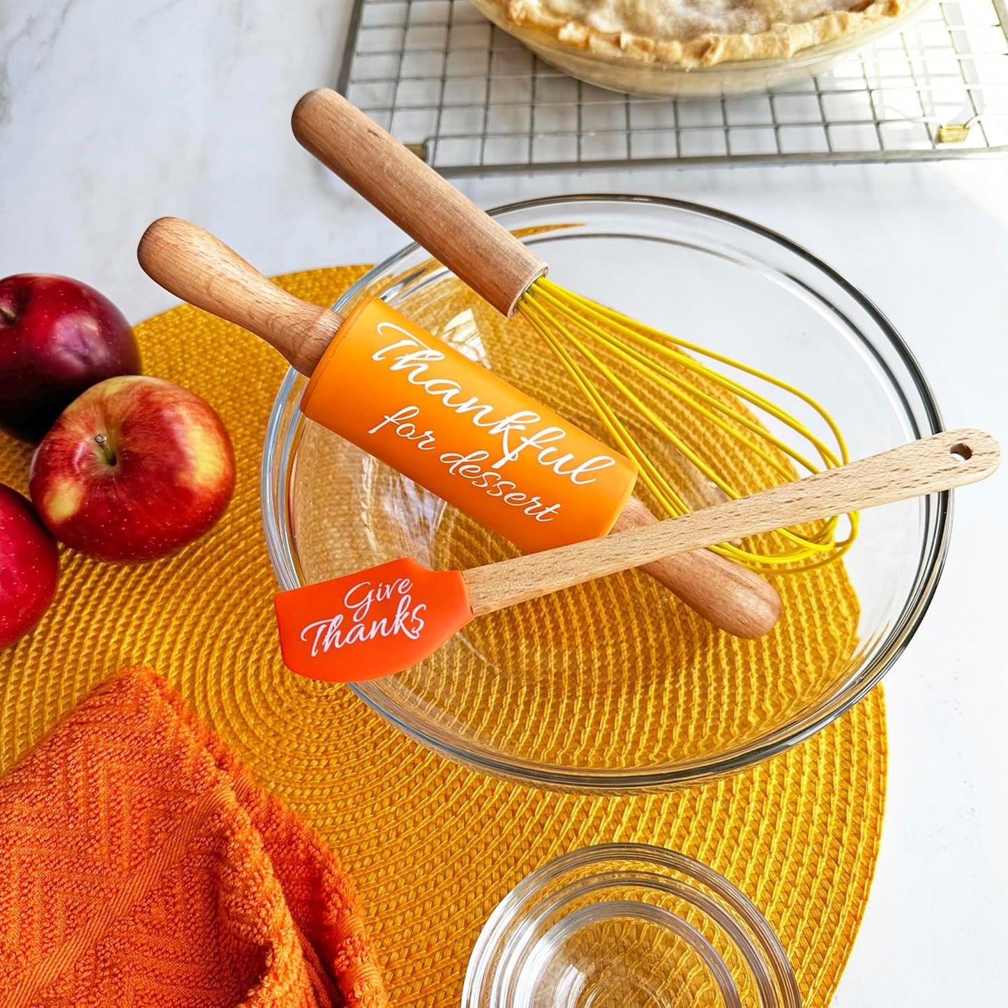 R&M Fall Holiday 3 Piece Mini Bake Set – Spatula, Whisk & Rolling Pin – Thanksgiving Baking Gift for Kids and Home Bakers