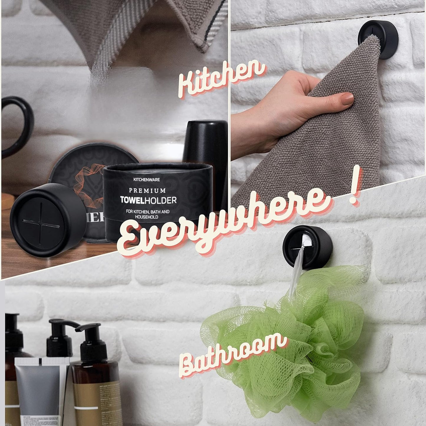 HEFA Towel Holder, 8 Pack Modern Kitchen Towel Hooks, Plastic, Chrome, Wall Mount, Towel Organizer, Kitchen and Bathroom Organization, 2 lbs Weight Capacity