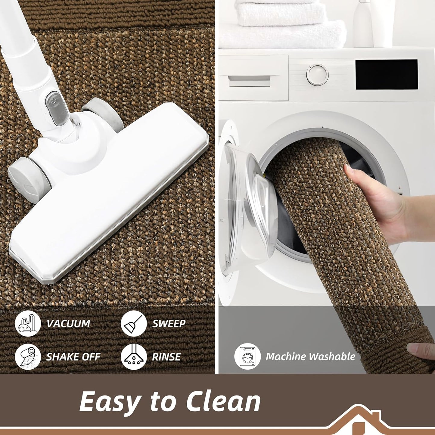 BEQHAUSE Kitchen Rugs and Mats Set of 2 Non-Slip Kitchen Mats for Floor, Absorbent and Stain Resistant Kitchen Runner, Machine Washable Rugs for Kitchen, Laundry & Sink, 24"x36"+24"x60", Brown