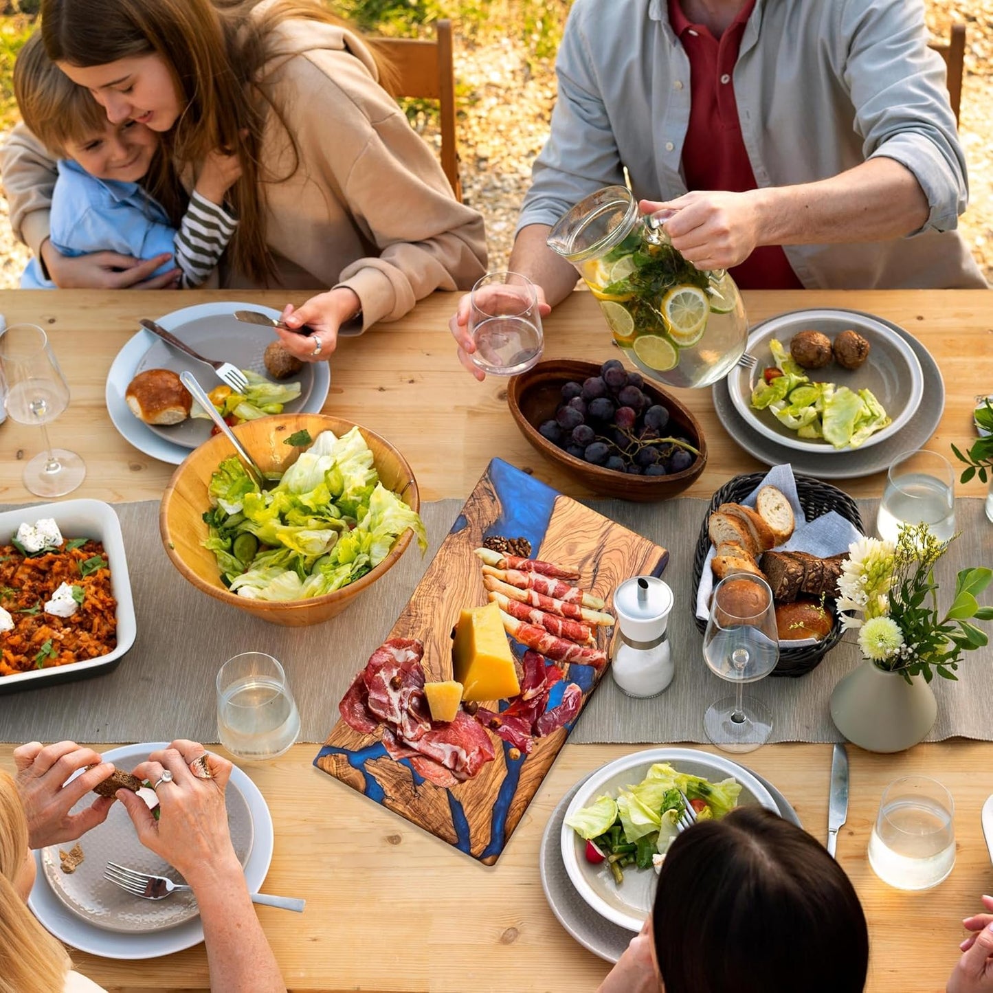 Handmade Olive Wood Resin Cutting Board, Charcuterie Boards for Housewarming Gifts, Resin Cheese Board, Decorative Cutting Board for Kitchen, Luxury Olive Wood Charcuterie Board