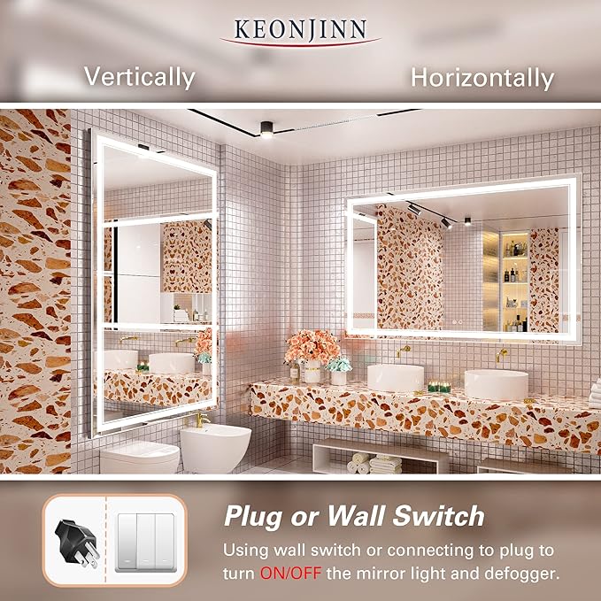 Keonjinn LED Bathroom Mirror with Lights 60 x 40 Inch,