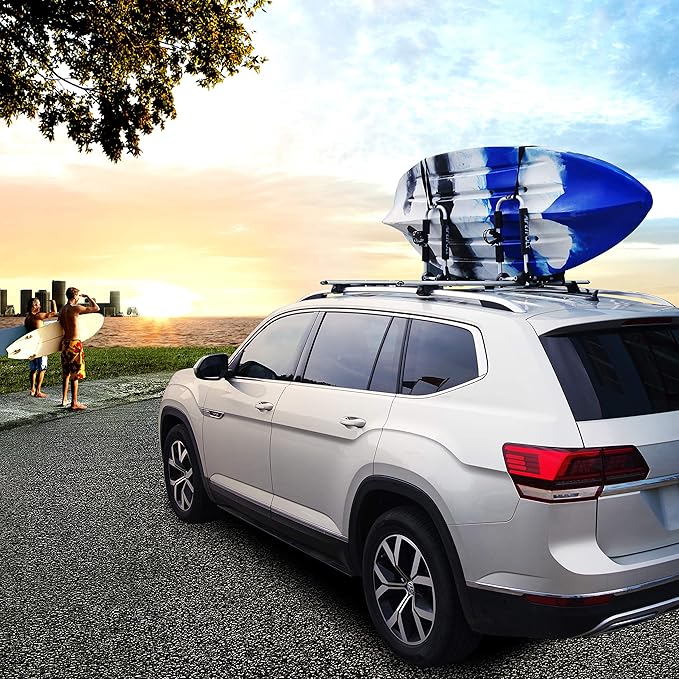 Kayak Roof Rack Carrier Kayak & Canoe Car Racks J-Bar with 3-in-1 Multifunction Paddle Holder for Easy Mount Kayak/Surf/Ski/Canoe/SUP on SUV, Car and Truck Crossbar