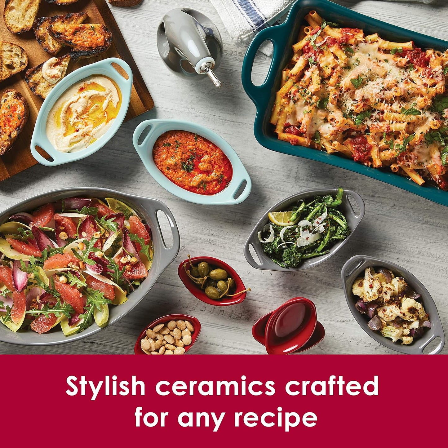 Rachael Ray Solid Glaze Ceramics EVOO Olive Oil Bottle Dispenser with Spout Set, 2 Piece, Red