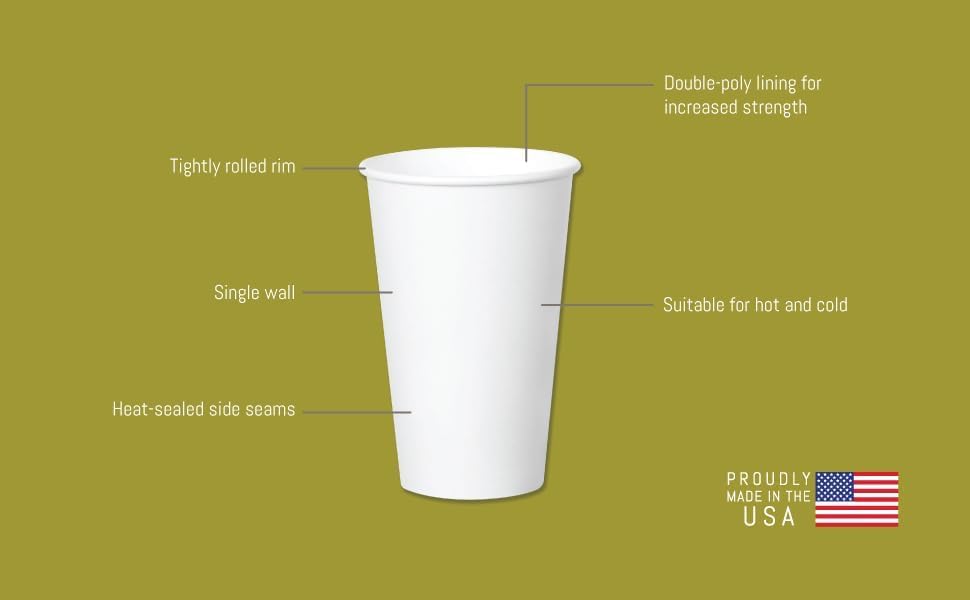 Paper Cups 8 oz 200 Pack for Coffee & Tea 8 oz Made in USA | Bulk 200 Count for Home, Office, Restaurants & Parties | Recyclable Disposable 8 Ounce To-Go Cups for Hot Drinks
