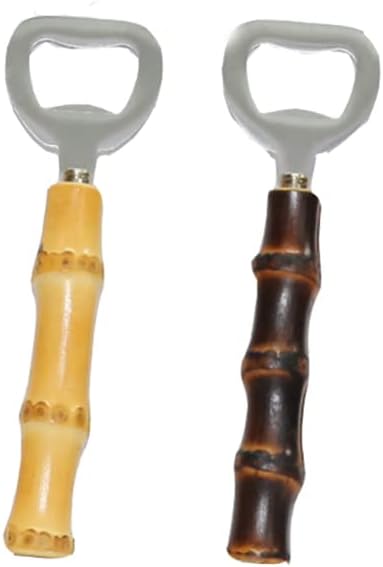 2PCS Stainless Steeel Beer Bottle Openers,Bamboo Handle Cap Bottle Openers（yellow and black）