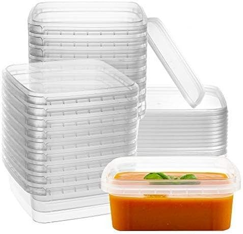 NYHI 8 oz 20 Pack Square Clear Deli Containers with Lids Disposable BPA Free Square Plastic Food Storage Containers with Lids Airtight for Meal Prep Take Out Kitchen