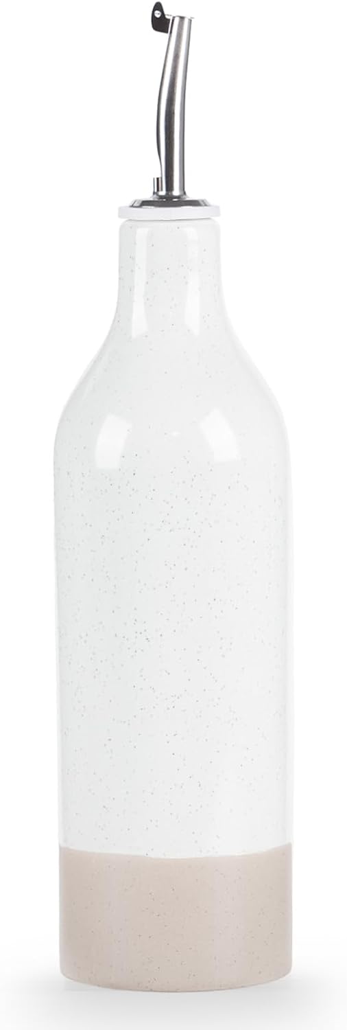 famiware Milkyway 16oz Ceramic Olive Oil Dispenser Bottle, 1 Piece Oil Dispenser for Kitchen with Stainless Steel Pourers, Suitable for Storage Vinegar, Soy Sauce, Coffee Syrup, Liquids, White