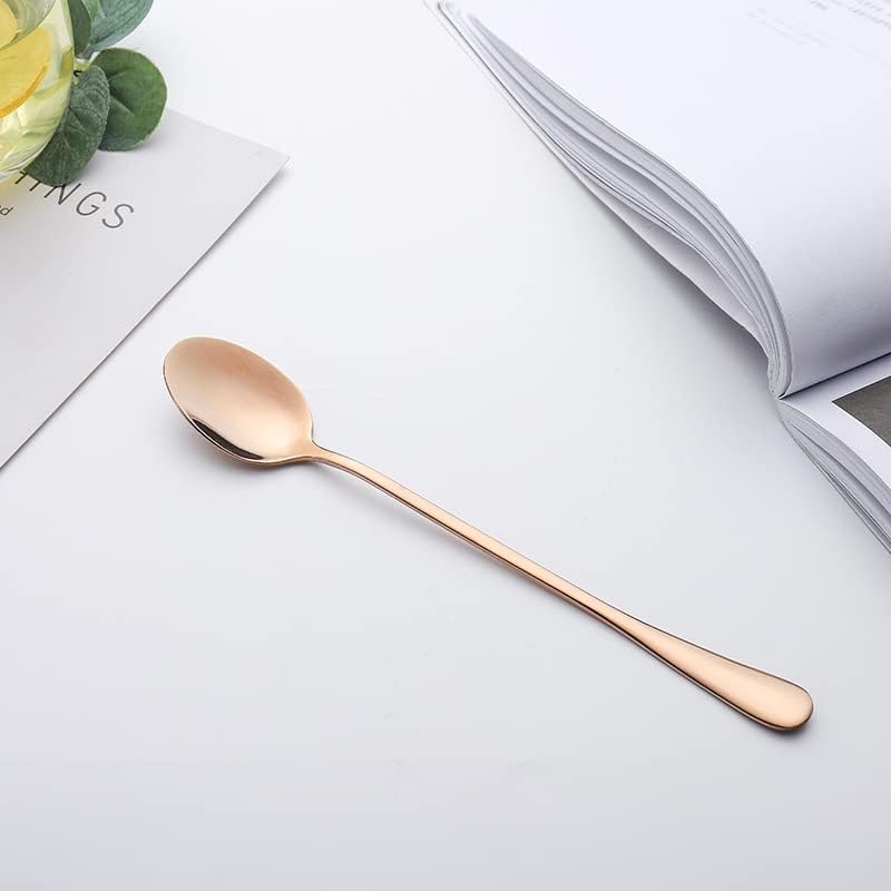Set of 10 Long-Handle Spoons for Iced Tea, Coffee, and Desserts - Stainless Steel With Rose Gold Plating Mixing Spoons