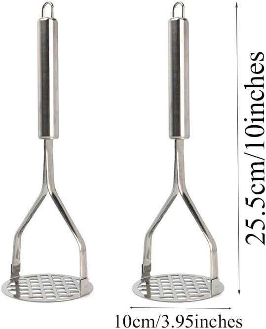 Potato Masher (4-Pack), 10-Inch Sturdy Gourmet Stainless Steel Wire Masher, Heavy Duty Metal Potato Ricer, Vegetables Fruits Hand Mashers, Dishwasher Safe