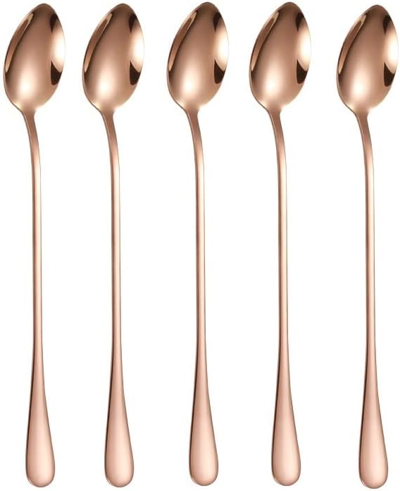 Set of 10 Long-Handle Spoons for Iced Tea, Coffee, and Desserts - Stainless Steel With Rose Gold Plating Mixing Spoons