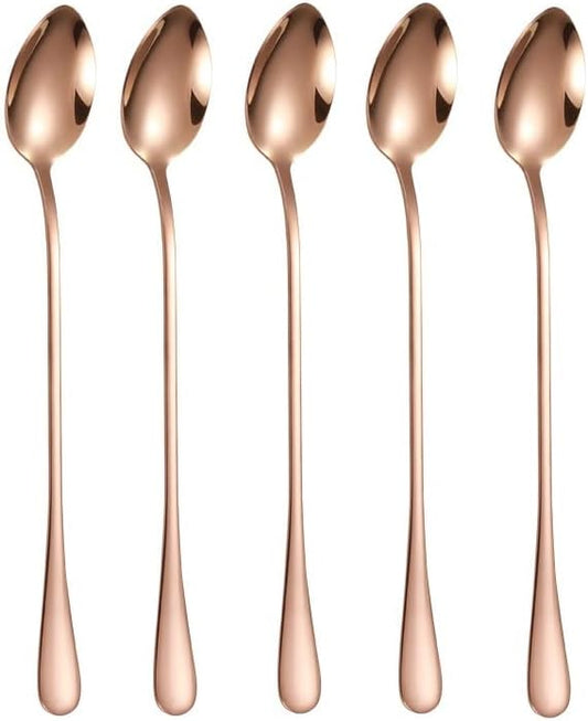 Set of 10 Long-Handle Spoons for Iced Tea, Coffee, and Desserts - Stainless Steel With Rose Gold Plating Mixing Spoons
