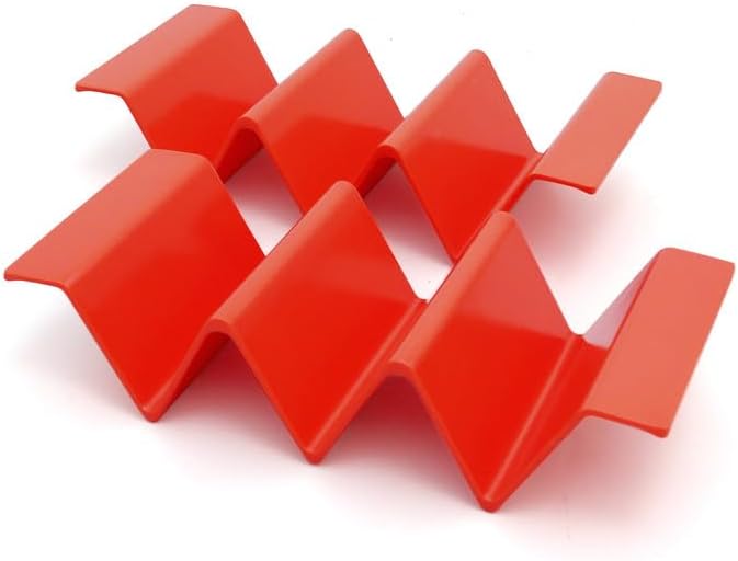 TP Taco Holder Stands, Set of 2 Melamine Large Taco Serving Rack Tray with Handle, Holds 3 Tacos, Dishwasher Safe, Ideal for Taco Night, Party, Home, Fiesta, Red