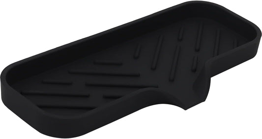 Silicone Bathroom Soap Dishes, Sponge Holder for Kitchen Sink, Shower Soap Holder with Drain, Soap Dispenser Tray, Soap Dish for Bottle, Cup, Sink or Counter Organizer - Black 9" x 3.15"