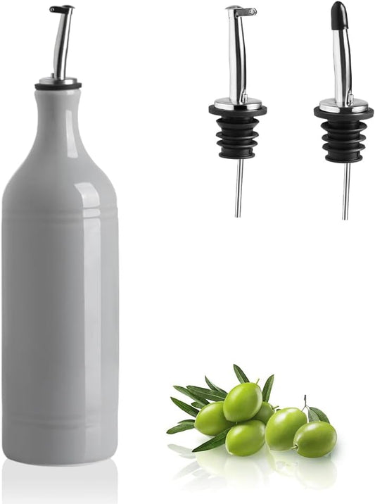 Sweejar Large Ceramic Olive Oil Dispenser Bottle, Opaque Oil Cruet Protects Oil to Reduce Oxidation, Suitable for Storage Oil, Vinegar, Soy Sauce & Other Liquids, Pack of 1, 24 Fl Oz (Gray)