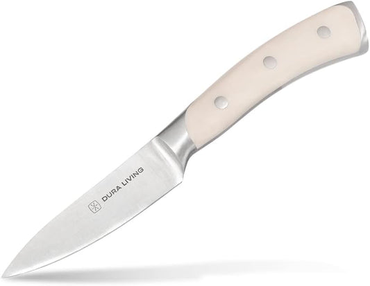3.5-Inch Paring Knife – Ultra-Sharp German High Carbon Stainless Steel, Full Tang, Ergonomic Handle, Multipurpose Kitchen Knife for Chopping, Slicing, and Dicing, Cream
