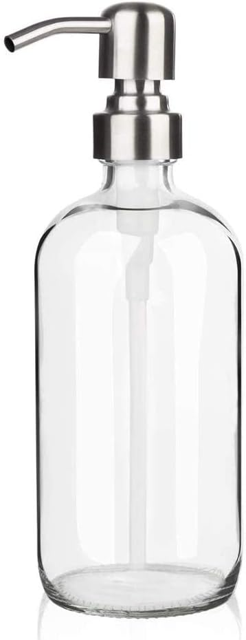 ARKTEK Glass Soap Dispenser - Clear Dish Soap Dispenser for Kitchen, Refillable Liquid Hand SoapDispenser with Rust Proof Stainless Steel Pump for Bathroom, Countertop (17 Ounce/ 500 ML)