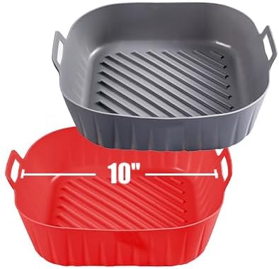 Silicone Liners Square for Air Fryer, 2 Pcs Non-stick Food-grade Reusable Basket Silicone Pot Baking Tray Airfryer Accessories, Top Size 10 inches, Bottom Size 9 inches