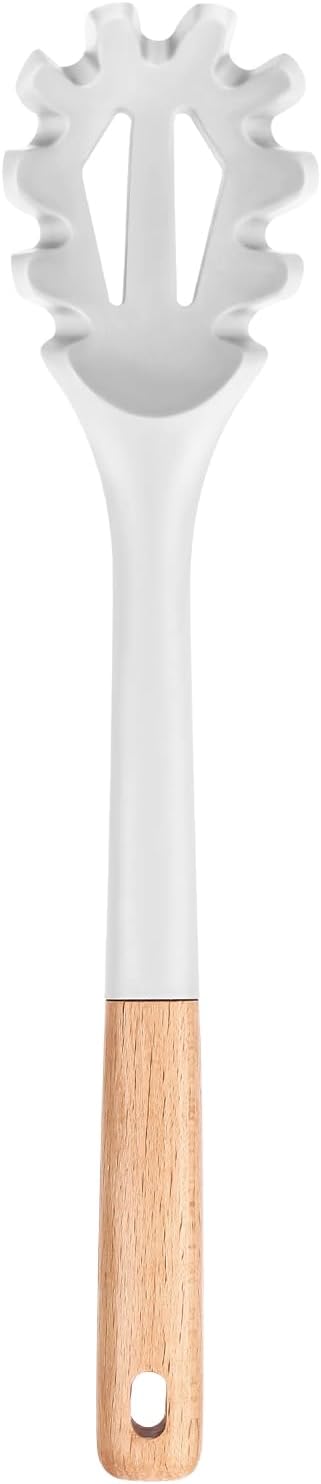 Silicone Pasta Fork, Kitchen Heat Resistant Noodle Spoon Server, BPA Free Spaghetti Strainer,12.8 inch (WHITE)