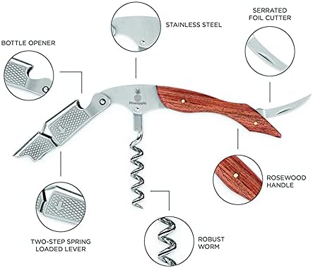 PINEAPPLE Professional Corkscrew Wine Bottle Opener with Foil Cutter Wine Key for Waiters, Servers, Bartenders, Sommeliers, Wine Lovers (Rosewood)