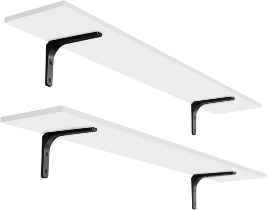 DINZI LVJ Long Wall Shelves, 47.3Inch Wall Mounted Shelves Set of 2, Extra Large Wall Storage Ledges with Sturdy Metal Brackets for Living Room, Bathroom, Bedroom, Kitchen, White