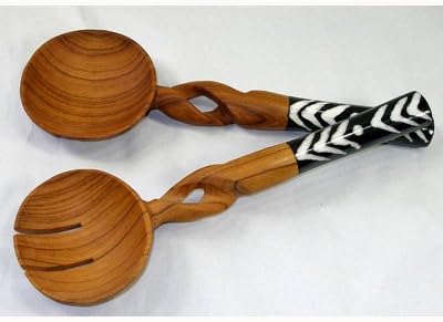 Olive Wood Twisted Salad Serving Set