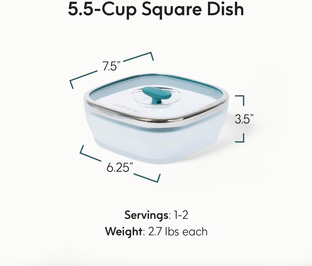 Anyday 5.5-Cup Square Glass Food Storage with Glass Lid | Plastic-Free Meal Prep & Microwave Cookware | Stackable Airtight Storage Container with Vented Lid for Microwave-Safe Reheating