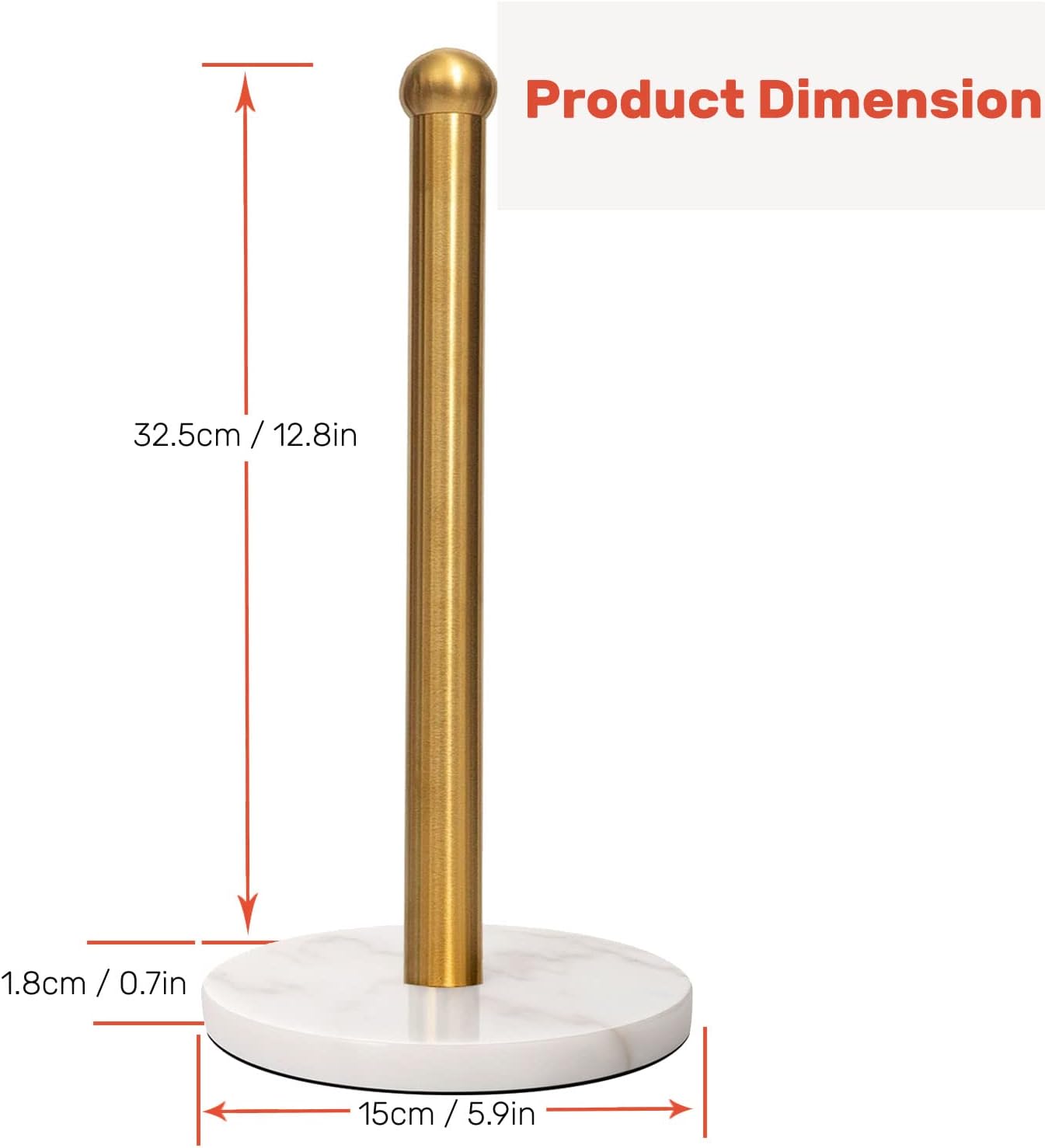 Heavy Weighted Paper Towel Holder, Easy One-Handed Design for Kitchen Stand Paper Towel Dispenser, Sturdy Base for Standard Paper Towel Rolls and Mega Paper Towel Roll (Gold Brushed)
