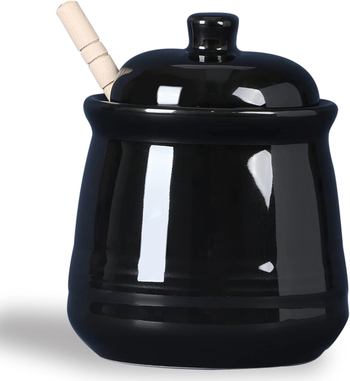 LEETOYI Ceramic Honey Jar with Lid and Dipper,Honey pot for Kitchen,12oz (Black)
