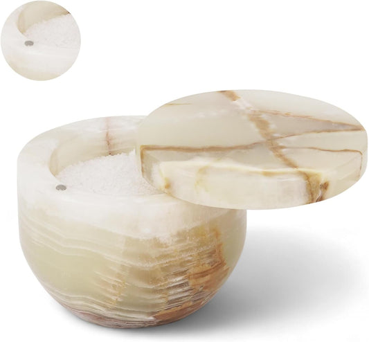 Marble Salt Cellar with Swivel Lid 3" Inches Green Onyx Salt Keeper for Countertop, Kosher Salt and Seasoning Storage Container for Kitchen or Bath Salt