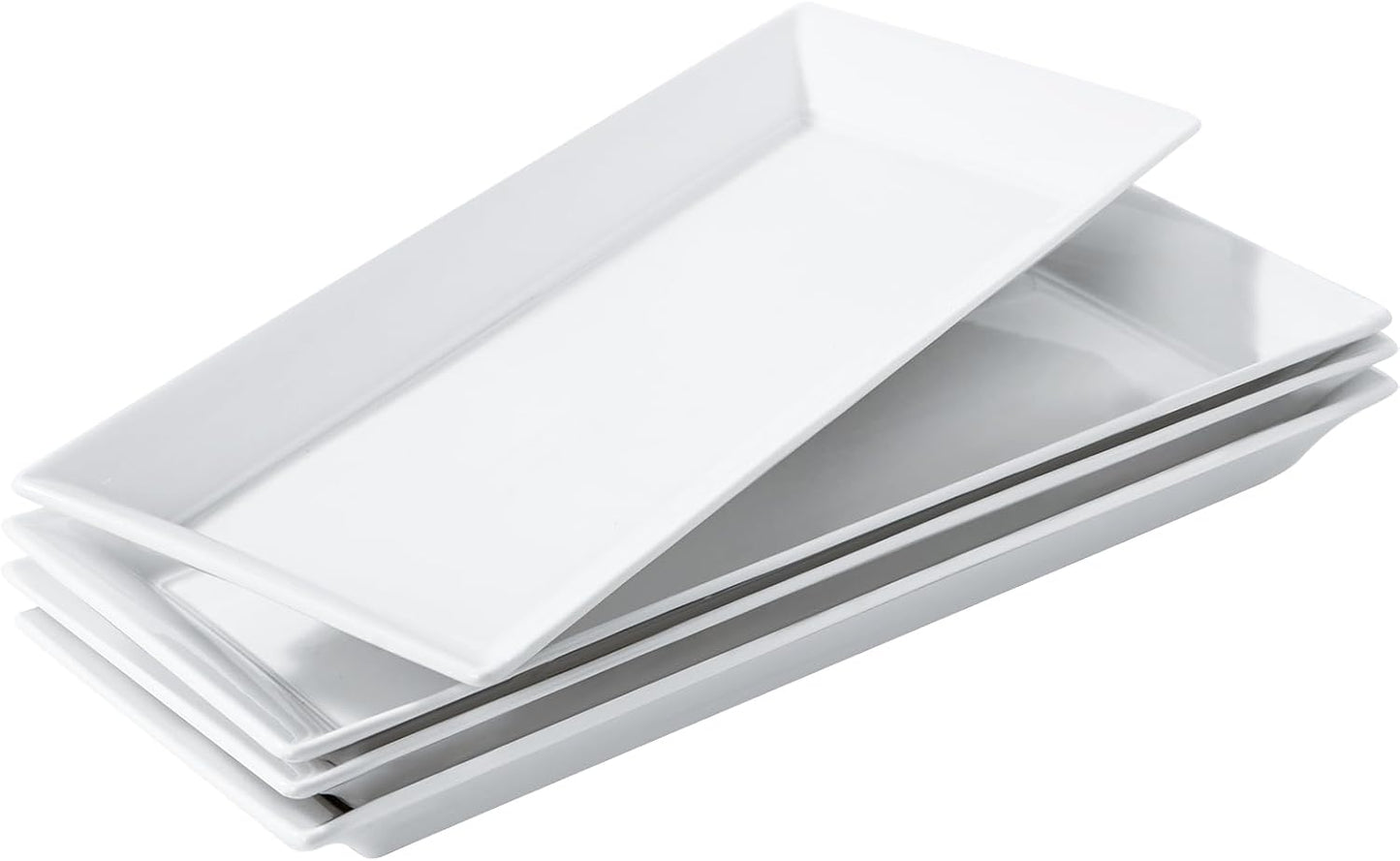 Rectangular Ceramic Serving Platters Set of 4, 14 inch Large Porcelain Serving Plates, White Appetizer Trays, Dishwasher Safe Plates for Steak, Charcuterie, Thanksgiving Turkey, Desserts