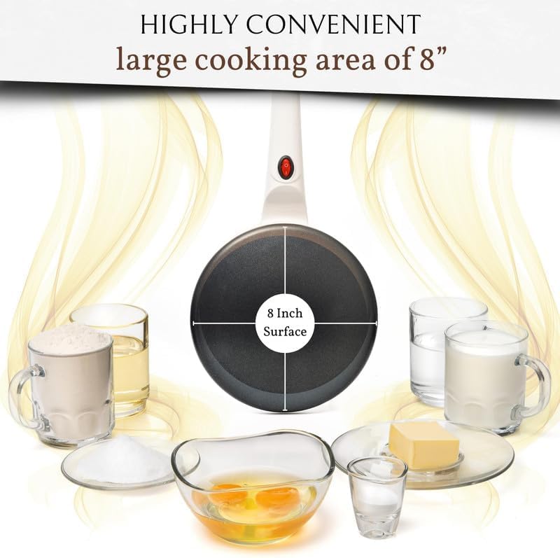 Moss & Stone Electric Crepe Maker 8 Inch, Portable Crepe Maker & Hot Plate Cooktop On/Off Switch, Nonstick Coating, Automatic Temperature Control, Easy To Use For Pancakes, Blintz, Chapati