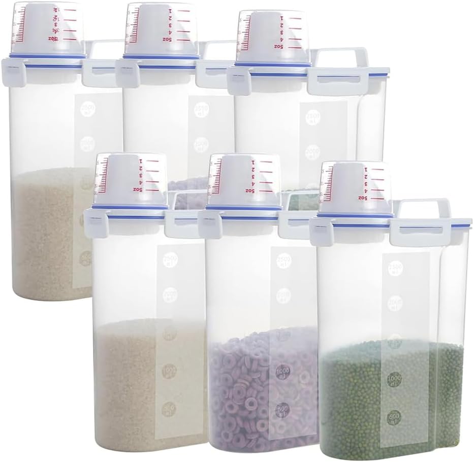6 set 3-5 LB Rice Storage Bin Flour Cereal Containers Dispenser with BPA Free + Measuring Cup + Pour Spout - Perfect for Rice Flour Baking Supplies Pet Dog Food Storage