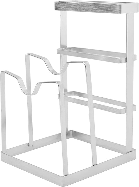 Stainless Steel Pot Lid Stand and Chopping Board Rack for Kitchen Countertop Organization, Knife Storage Block, Space-Saving Cooking Accessory