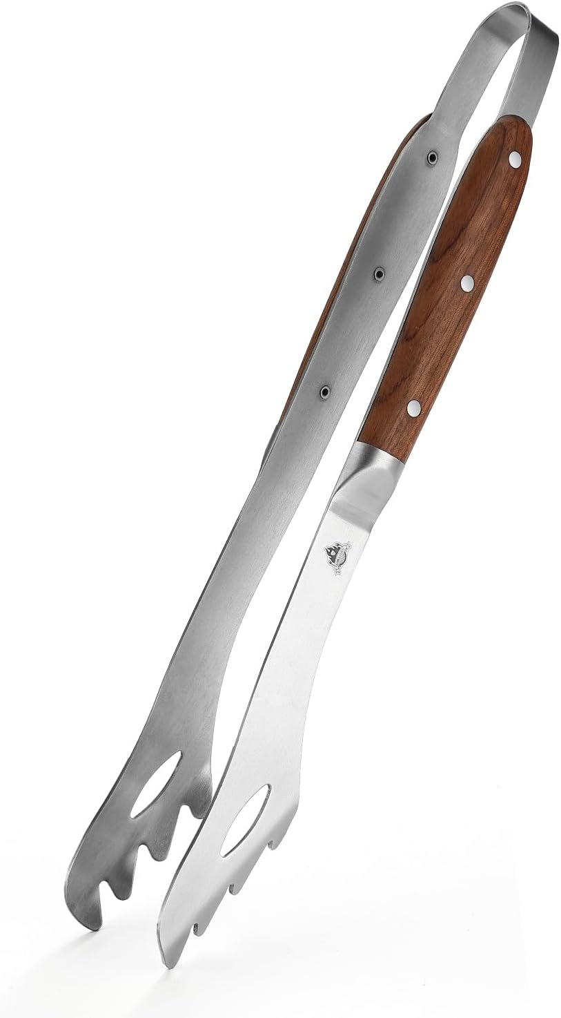 GRILLGEN Heavy Duty Rosewood Handle BBQ Grill Tongs, 16.73" Long Premium BBQ Grill Tongs for Outdoor Grilling, Essential Accessory for Barbecue & Grill, Best Grilling Gift
