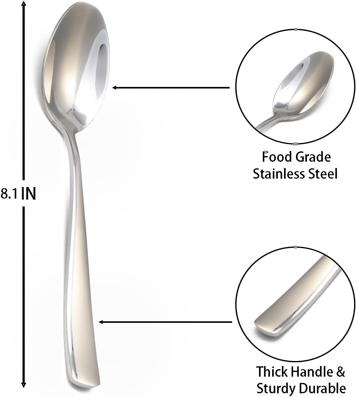 8-Piece Spoons Set, 8.1 Inch Stainless Steel Dinner Spoon, Tablespoon, Silverware Spoons for Home,Kitchen or Restaurant, Dishwasher Safe