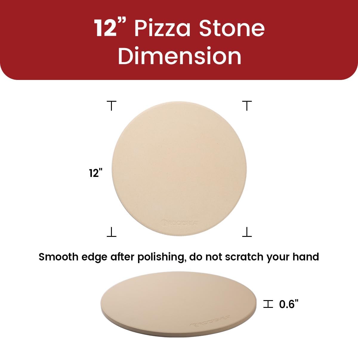 K ROCKSHEAT Pizza Stone Round, 12 Inch Cordierite Pizza Stone for Grill and Oven, 12" Durable Bread Baking Stone, Easy to Clean