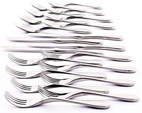 Knork Durable and Stylish Everyday Use, Service for 8 Stainless Steel Flatware Set, 45 piece, Silver Gloss