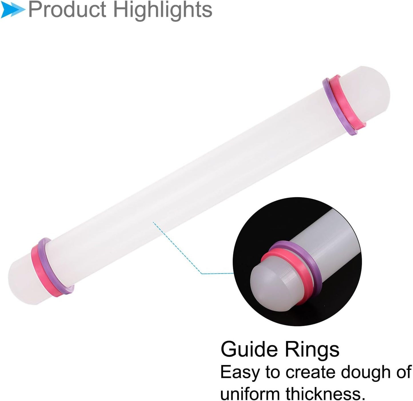 Fondant Rolling Pin, 9" Length, PP Plastic Non-Stick Guide Rings Fondant Roller Dough Roller - (Applications: for Clay Baking Fondant DIY)