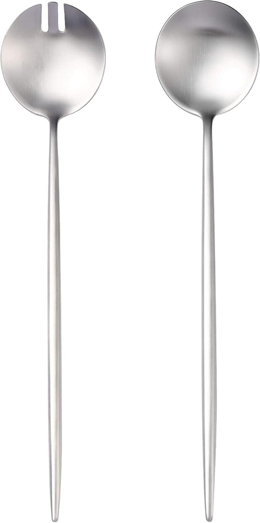 Salad Serving Utensils,Serving Spoons Stainless Steel,2Pcs Long Handle Salad Servers 11.42 Inch,Salad Utensils for Serving,Matte Finish,Dishwasher Safe
